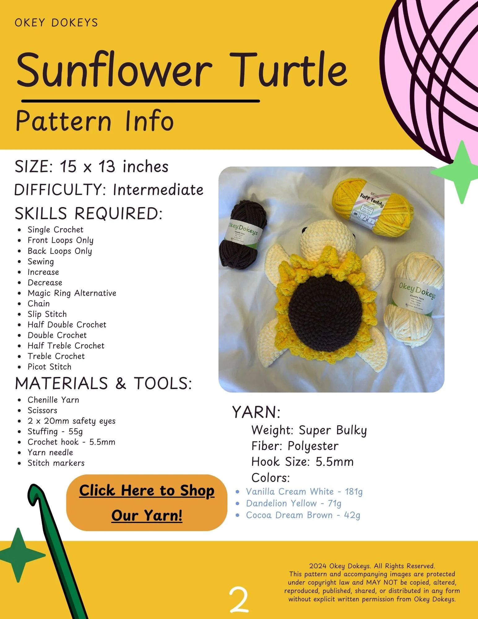 Crochet Sunflower Turtle Pattern - Image 3
